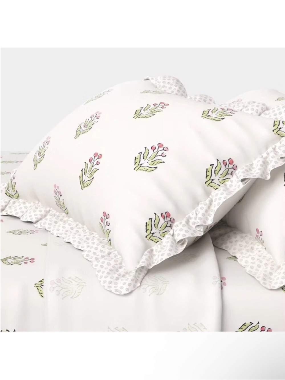 NWT Twin/Twin XL 310 Thread Count Teen Block Print Ruffle Sheet Set Pink/Cream